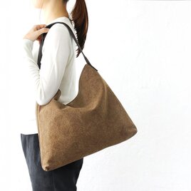 A4が入る 帆布×レザー ワンショルダーバッグ Nueng（ライトブラウン）ls005