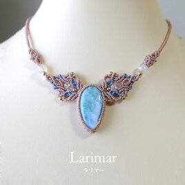 ラリマー（ドミニカ共和国産）・ムーンストーン（タンザニア産）マクラメ編みチョーカー ネックレス 母の日ギフトプレゼント 3495