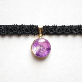 【受注製作】レジンアート　ラウンドモチーフとタティングレースとベルベットリボンのチョーカー〈春の宵〉