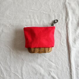 ラタンのミニポーチ【帆布／イチゴ】/自然素材/手編みのカゴ