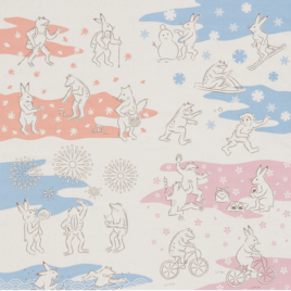 風呂敷　ふろしき   くらしの布　鳥獣戯画　春夏秋冬　綿100％　75cm×75cm　ピンク