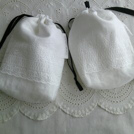 刺繍lace ×linen poach