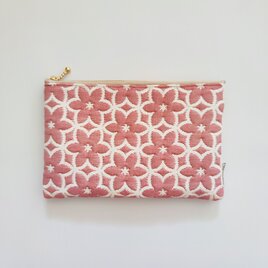 《スペイン生地》さくら色・花柄ポーチ（Lサイズ）