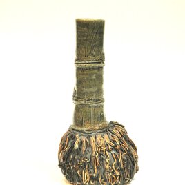 竹と根の緑釉花器（イビイnoriaki）