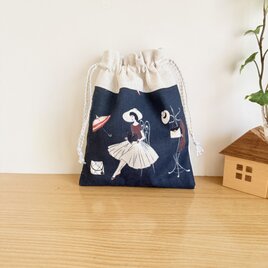 レトロ柄の巾着袋