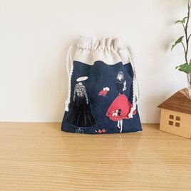 レトロ柄の巾着袋