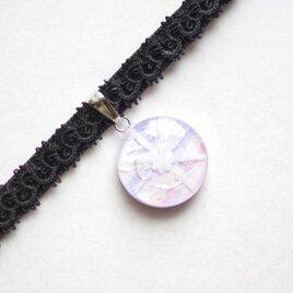 【受注製作】レジンアート　ラウンドモチーフとタティングレースとベルベットリボンのチョーカー〈紫雲①〉20㎜