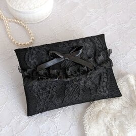 上品な大人可愛い黒レースとリボンのポケットティッシュケース