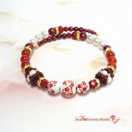 茜咲コイルブレスレット＊レッドアゲート