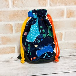 巾着袋　小　【和柄・水族館★紺】