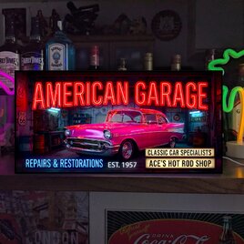 【オーダー無料】アメリカンガレージ アメ車 カーショップ 整備 レトロ 店舗 自宅 照明 看板 置物 雑貨 ライトBOX