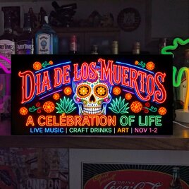 【オーダー無料】メキシカンスカル カラベラ 死者の日 ドクロ ネオン風 店舗 自宅 照明 看板 置物 雑貨 ライトBOXのコピー