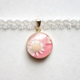 【受注製作】レジンアート　ラウンドモチーフとタティングレースとサテンリボンのチョーカー〈花の刻〉