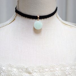 【受注製作】レジンアート　ラウンドモチーフとタティングレースとベルベットリボンのチョーカー〈遠い谺〉