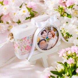 【母の日】私のフォトフレーム / 写真立て / 三脚付 / 写真セット無料 / 花柄リボン / 檜 / ギフトラッピング
