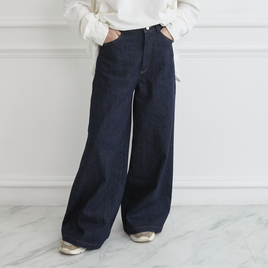 【丈調整できる✨】大人のきれいめデニムワイドパンツ インディゴ 3サイズ 0753D.BL