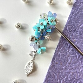 かんざし　紫陽花の鈴生り簪　一本簪　一本挿し　シルバー　アジサイ　あじさい　青　水色　夏祭り　成人式　卒業式