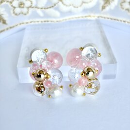 雫飴 -さくら-｜桜ピンクとゴールドの大人可愛いレジンピアス