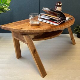 【送料無料】 ローテーブル 半円 収納付き90cm 40cm 杉 折り畳み脚