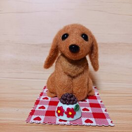ハンドメイド 羊毛フェルト ダックスフント 子犬 ミニチュア ドッグフード