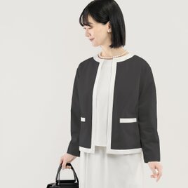 これだけで整う｜洗えるノーカラージャケット バイカラー 黒｜通勤・卒業式・フォーマル｜CORALIE-2JK-BK