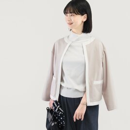 これだけで整う｜洗えるノーカラージャケット バイカラー ベージュ｜通勤・卒業式・フォーマル｜CORALIE-2JK-BE