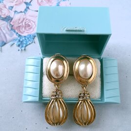 caged faux pearl dangle ヴィンテージイヤリング