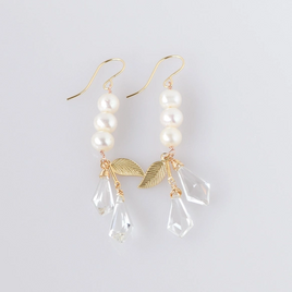 淡水パール × クリスタル ロングピアス 14kgf