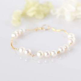 パールブレスレット ― 淡水パール×Sライン 14KGF