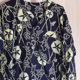 朝顔柄浴衣リメイク　　ダボシャツ　鯉口シャツ