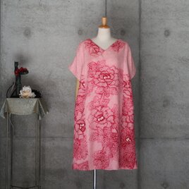 絞りのチュニックワンピース /  Aライン 　フリーサイズ 　ゆったり目　着物リメイク