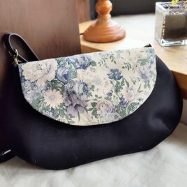 黒グログラン*コットンリネン*フラップショルダーバッグ