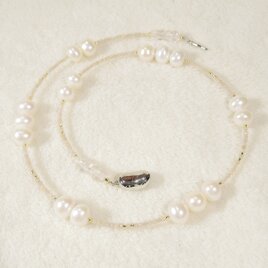 10mm本真珠（淡水パール）とムーンストーン、SV925のネックレス（51cm、天然石、6月の誕生石、ホワイト、ピンク）