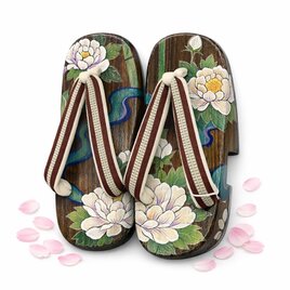 M 日本桐 背の高くなる下駄 牡丹 茶 反小町のコピー