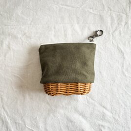 ラタンのミニポーチ【帆布／ブロックプリント】/自然素材/手編みのカゴのコピー