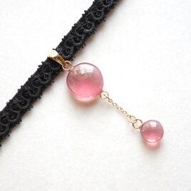 【受注製作】レジンアート　ラウンドモチーフとタティングレースとベルベットリボンのチョーカー〈欲望〉