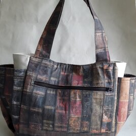 【図書館】本柄 6つのポケット付き 肩にかけられるトートバッグ