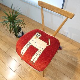 ペルシャ　ギャッベ ミニマット 横43x42㎝　レッド　ライオン　T8155G