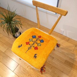 ペルシャ　ギャッベ　ミニマット　ラグ　横43x41㎝　黄金色　T7861G