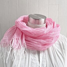 数量限定 上質リネン シングルガーゼのストール　ピンク×白　