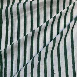 インド ブロックプリント生地 [50cm単位切売] サンガネリ ストライプ グリーン ボーダー 縞柄 緑 IF0483