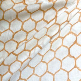 インド ブロックプリント生地 [50cm単位切売] サンガネリ ハニカム イエロー 蜂の巣 IF0481