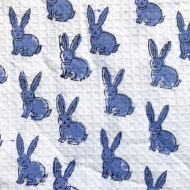 インド ブロックプリント生地 [50cm切売り] サンガネリ ワッフル生地 ラビット ブルー うさぎ 兎 IF0487