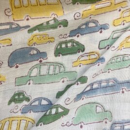 インド ブロックプリント生地 [50cm単位切売り] サンガネリ ダブルガーゼ 自動車 くるま 男の子 IF0486