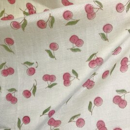 インド ブロックプリント生地 [50cm単位] サンガネリ ダブルガーゼ チェリー さくらんぼ IF0485