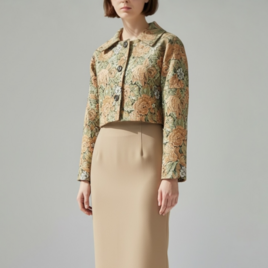 クラシック　ジャケット【送料込み】着物リメイク　1枚仕立て　オレンジ