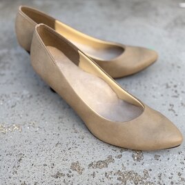 23.5cmのみ アンティーク調マットベージュ　5.5cmベーシックパンプス　本革インソール