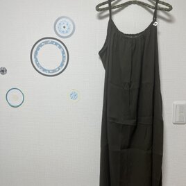 ギャザーキャミワンピース　コットン　播州織　楊柳シフォン　オリーブ