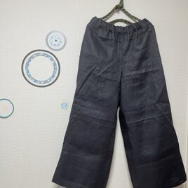 ほどよいワイドパンツ　リネン　グレー　check&stripe