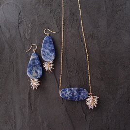 【K14gf】Sodalite × Coated Labradorite Earrings／ソーダライト×ラブラドライト ピアス